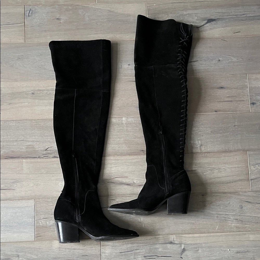 Aldo Haskova OTK Boots Black Genuine Suede Over The Knee Size 6.5 Pointed Toe